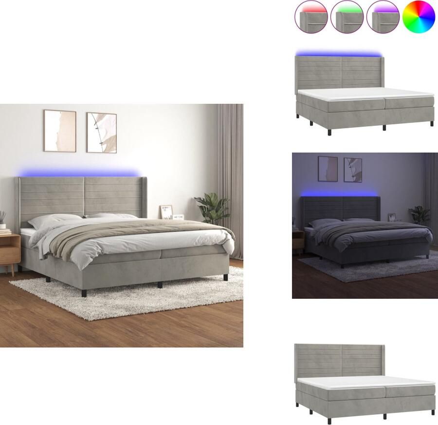 VidaXL Boxspring X-s Bed met matras en LED 203x200x118 128 cm Fluweel Verstelbaar hoofdbord Pocketvering matras Huidvriendelijk topmatras Kleurrijke LED-verlichting Inclusief montagehandleiding Bed - Foto 2