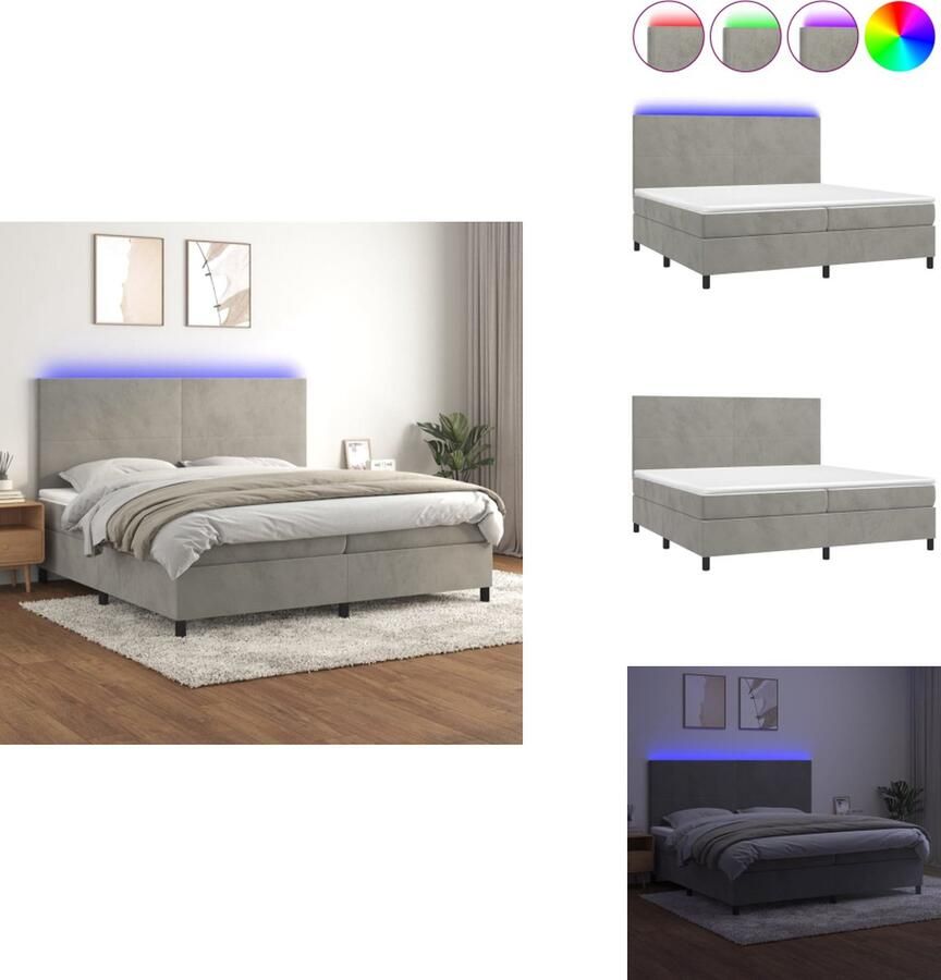 VidaXL Boxspring X-s Bed met matras en LED 203x200x118 128 cm Fluweel Verstelbaar hoofdbord Pocketvering matras Huidvriendelijk topmatras Kleurrijke LED-verlichting Inclusief montagehandleiding Bed - Foto 4