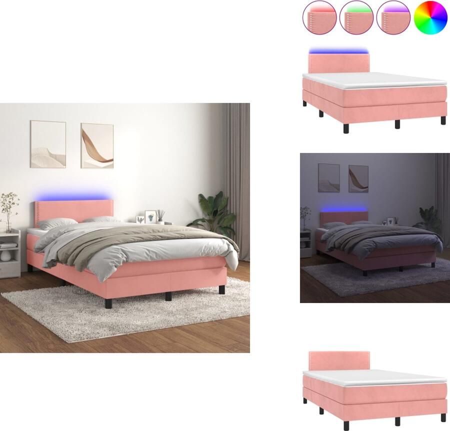 VidaXL Bed Roze Fluweel 203 x 120 x 78 88 cm Verstelbaar hoofdbord Kleurrijke LED-verlichting Pocketvering matras Huidvriendelijk topmatras Inclusief LED-strip Bed