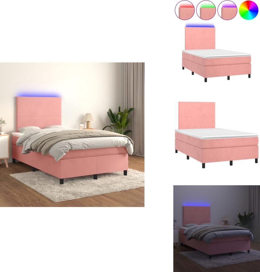 VidaXL Boxspring Boxsprings Bed Slaapmeubel Boxspring met matras en LED fluweel roze 120x200 cm
