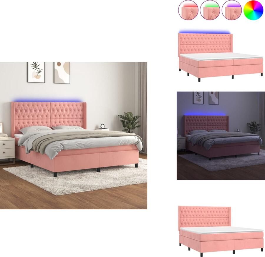 VidaXL Boxspring Boxsprings Bed Slaapmeubel Boxspring met matras en LED fluweel roze 160x200 cm - Foto 2