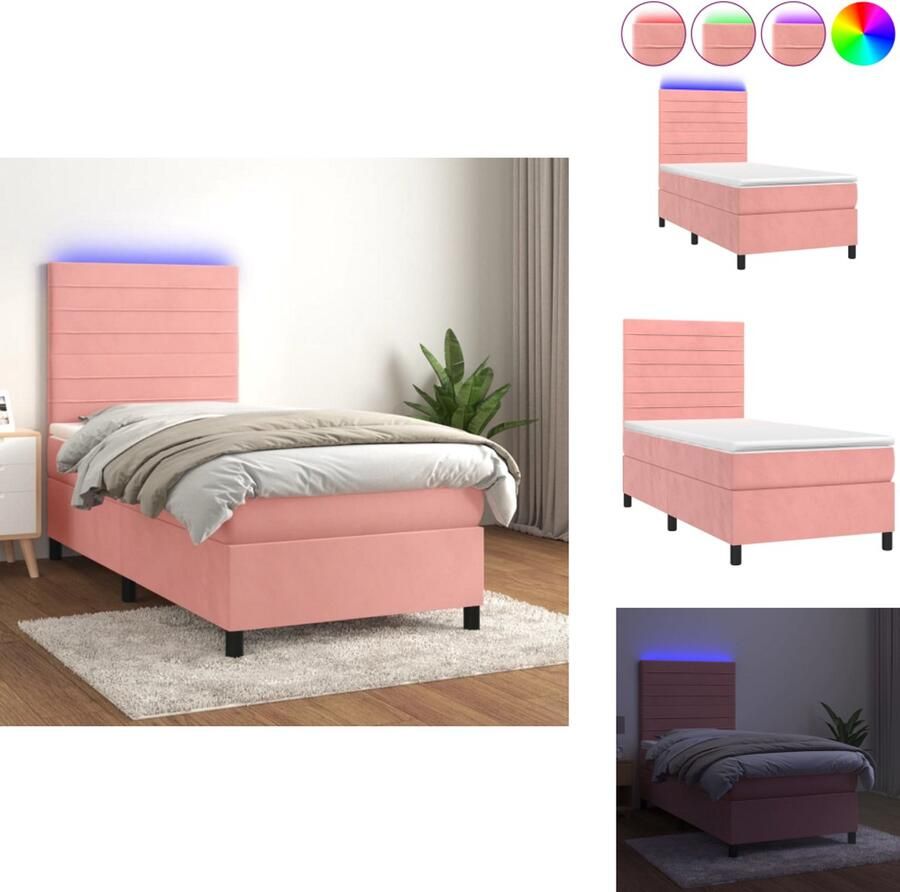 VidaXL Boxspring Boxsprings Bed Slaapmeubel Boxspring met matras en LED fluweel roze 90x190 cm