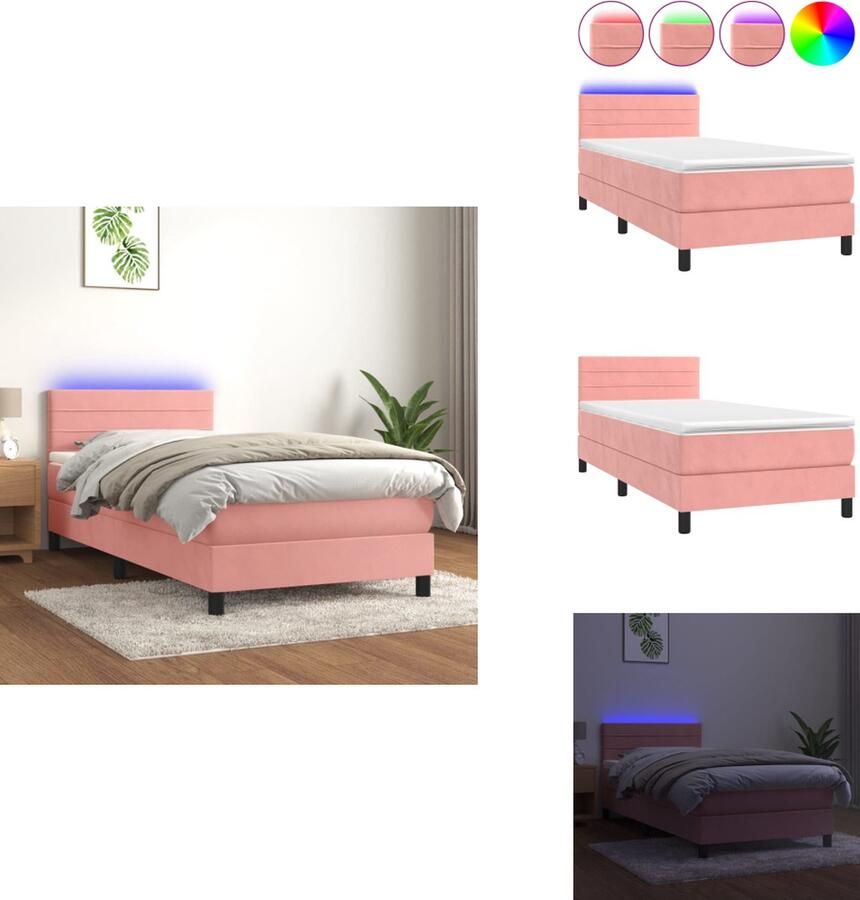 VidaXL Boxspring Boxsprings Bed Slaapmeubel Boxspring met matras en LED fluweel roze 90x190 cm