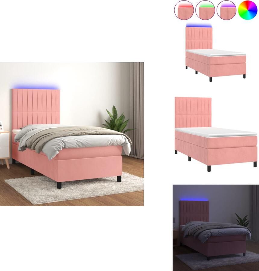 VidaXL Bed Rose Velvet 203x90x118 128cm Pocketvering matras 90x200x20cm Bedtopmatras 90x200x5cm Kleurrijke LED Bed - Foto 3