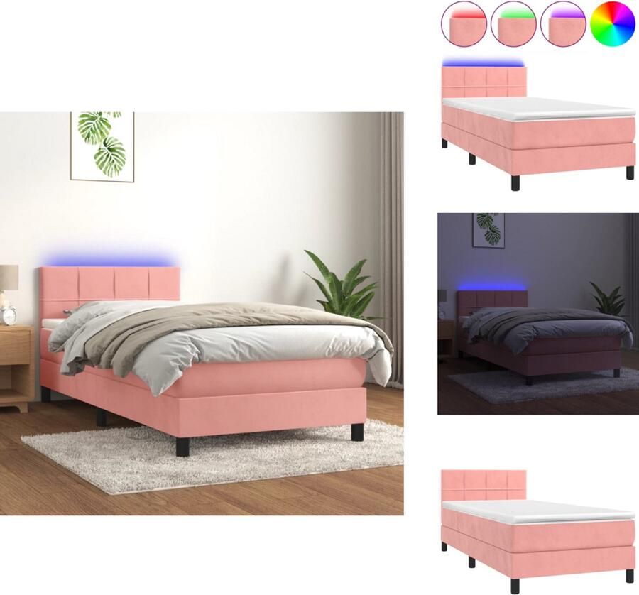 VidaXL Boxspring Bed Roze fluweel 203 x 90 x 78 88 cm Verstelbaar hoofdbord Pocketvering matras Huidvriendelijk topmatras Kleurrijke LED-verlichting Bed - Foto 2