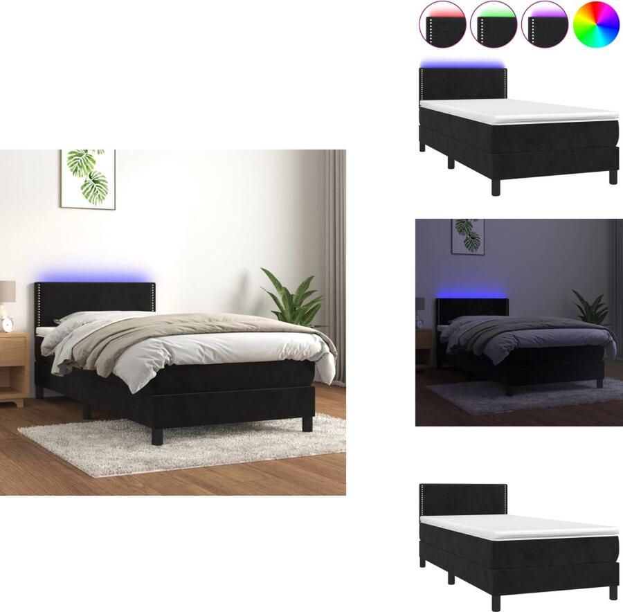 VidaXL Boxspring Zacht fluweel Praktisch hoofdbord Kleurrijke LED-verlichting Pocketvering matras Huidvriendelijk topmatras Bed