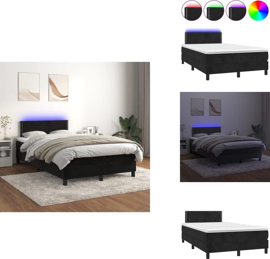 VidaXL Boxspring Zwart fluwelen bedframe 203 x 120 x 78 88 cm Verstelbaar hoofdbord Kleurrijke LED-verlichting Pocketvering matras Huidvriendelijk topmatras USB-aansluiting Incl montagehandleiding Bed - Foto 2