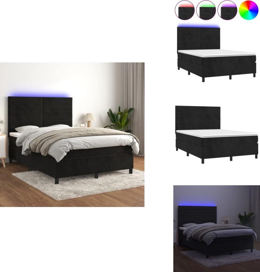 VidaXL Boxspring Boxsprings Bed Slaapmeubel Boxspring met matras en LED fluweel zwart 140x190 cm - Foto 2