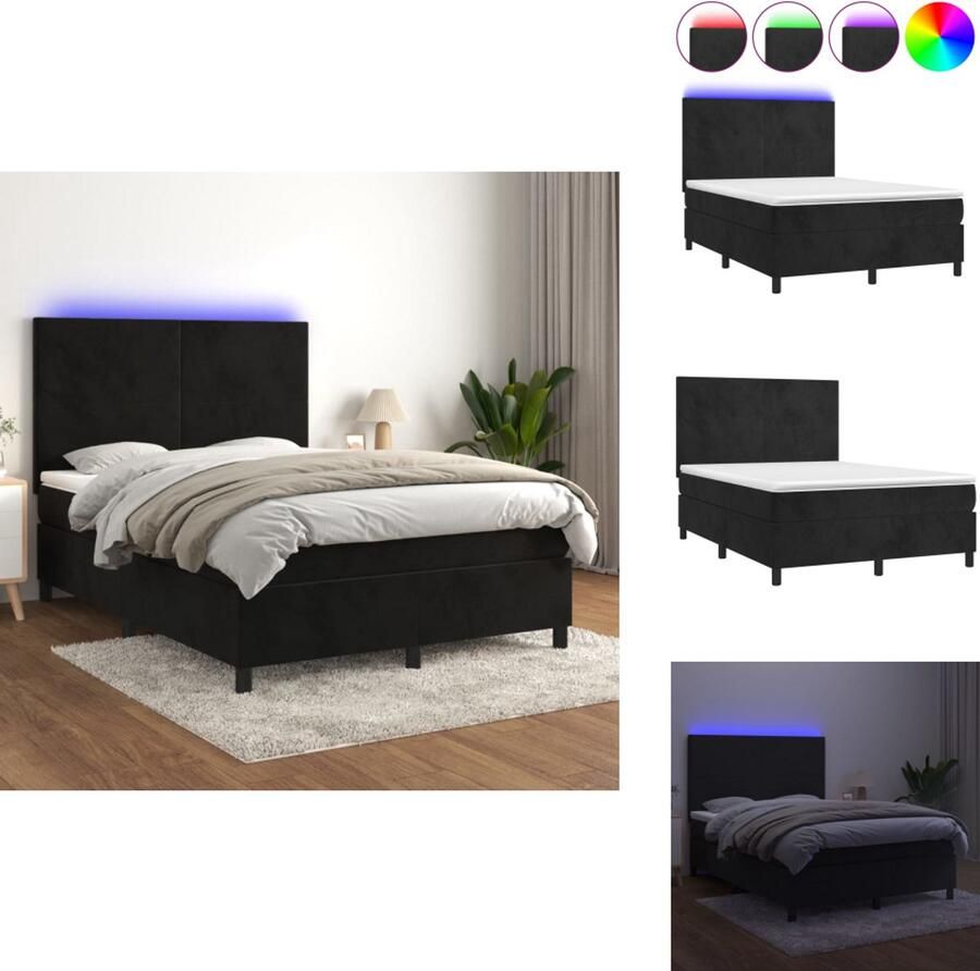 VidaXL Boxspring Boxsprings Bed Slaapmeubel Boxspring met matras en LED fluweel zwart 140x190 cm