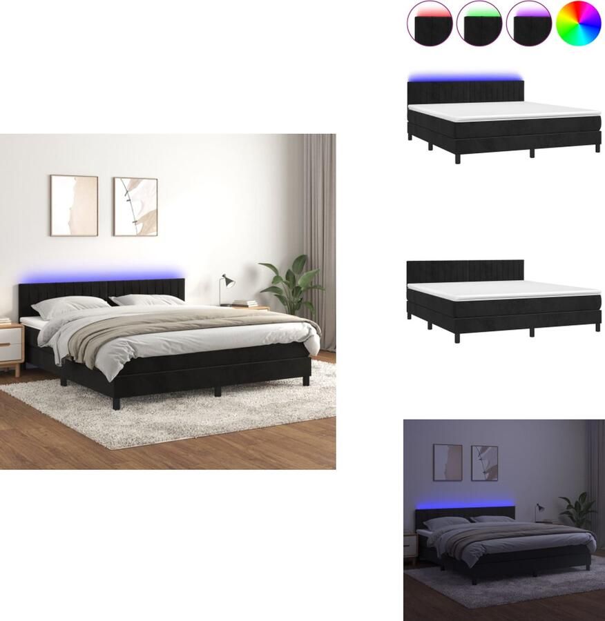 VidaXL Boxspring Boxsprings Bed Slaapmeubel Boxspring met matras en LED fluweel zwart 160x200 cm