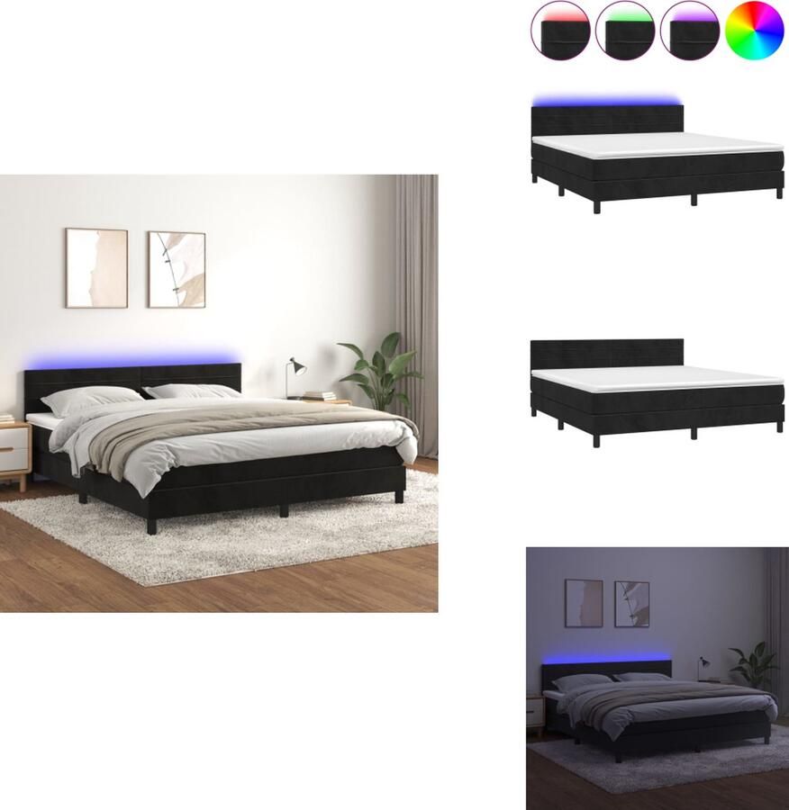 VidaXL Boxspring Zwart fluwelen bed met LED-verlichting Pocketvering matras Huidvriendelijk topmatras Bed