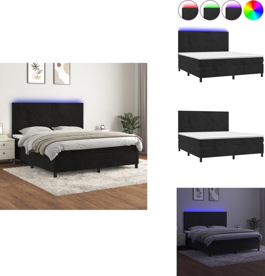 VidaXL Boxspring Boxsprings Bed Slaapmeubel Boxspring met matras en LED fluweel zwart 180x200 cm