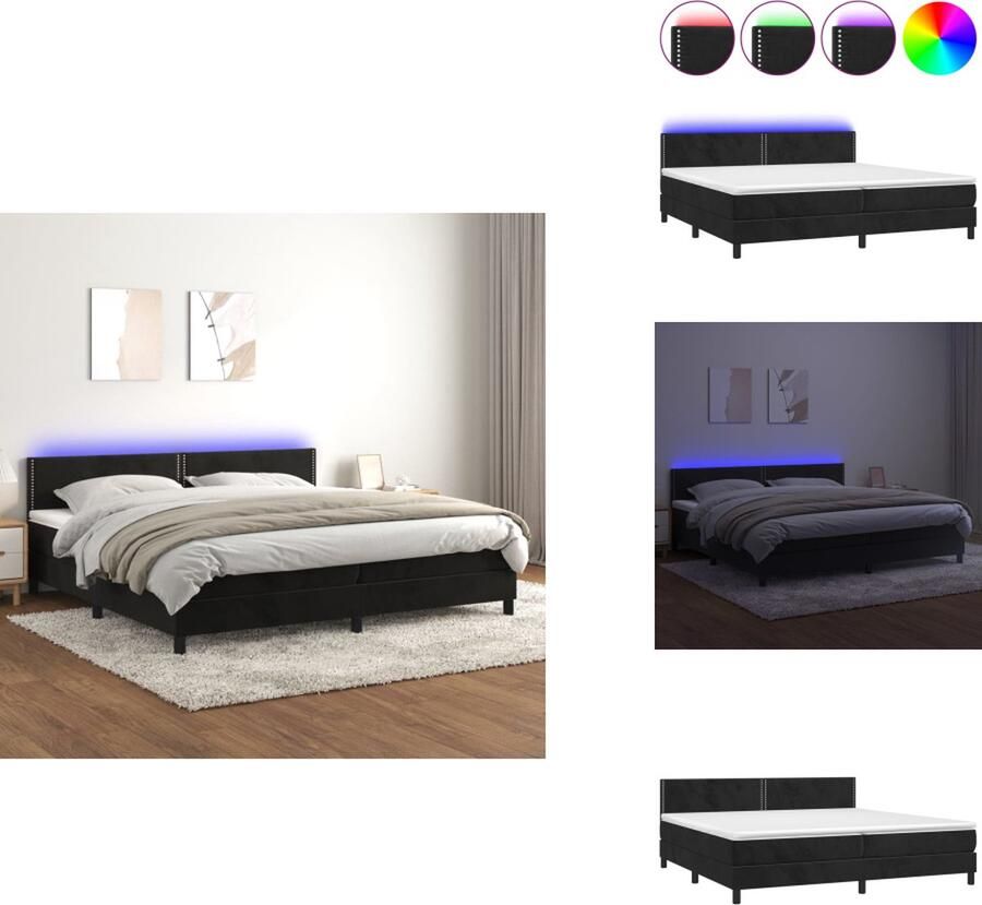 VidaXL Boxspring Bed Bedframe 203 x 200 x 78 88 cm Zacht fluweel Praktisch hoofdbord Kleurrijke LED-verlichting Pocketvering matras Huidvriendelijk topmatras LED-strips Bed - Foto 2