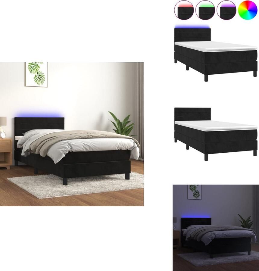 VidaXL Boxspring Comfortabele zacht fluwelen bedframe Inclusief pocketvering matras en huidvriendelijke topmatras Kleurrijke LED-verlichting Afmetingen 203 x 80 x 78 88 cm Bed - Foto 2
