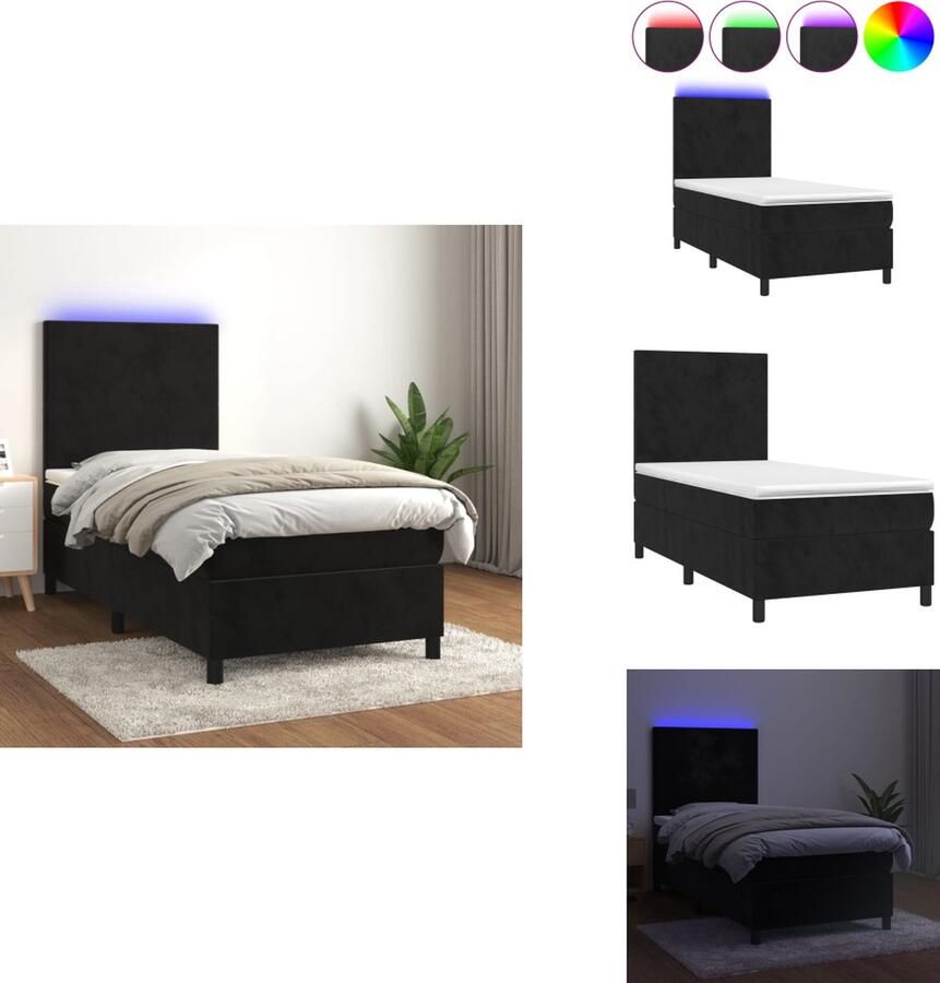 VidaXL Boxspring Zacht fluweel Praktisch hoofdbord Kleurrijke LED-verlichting Pocketvering matras Huidvriendelijk topmatras Bed - Foto 2
