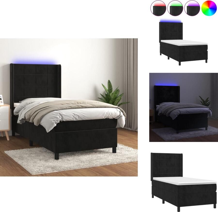 VidaXL Boxspring Boxsprings Bed Slaapmeubel Boxspring met matras en LED fluweel zwart 90x190 cm