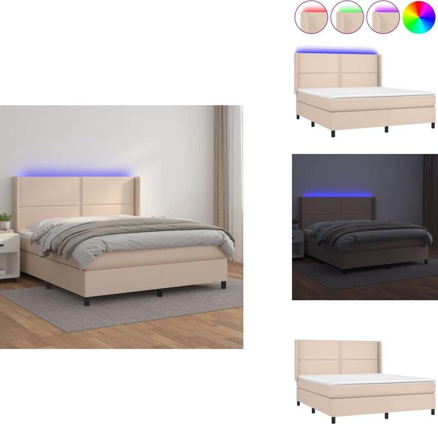 VidaXL Boxspring Boxsprings Bed Slaapmeubel Boxspring met matras en LED kunstleer cappuccinokleur 160x200cm