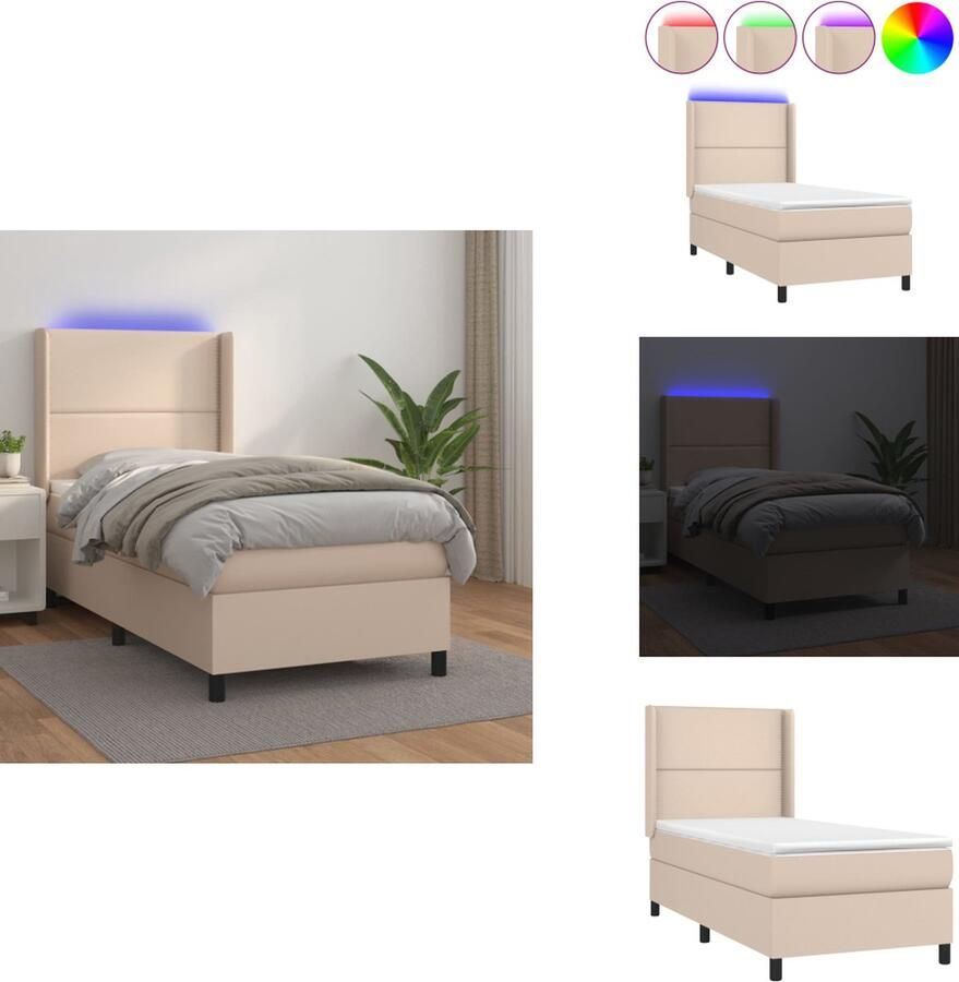 VidaXL Boxspring Bed cappuccino 203x103x118 128 cm LED-verlichting pocketvering matras huidvriendelijk topmatras Bed