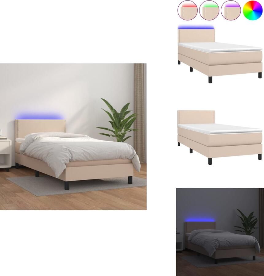 VidaXL Boxspring Boxsprings Bed Slaapmeubel Boxspring met matras en LED kunstleer cappuccinokleur 100x200cm - Foto 2