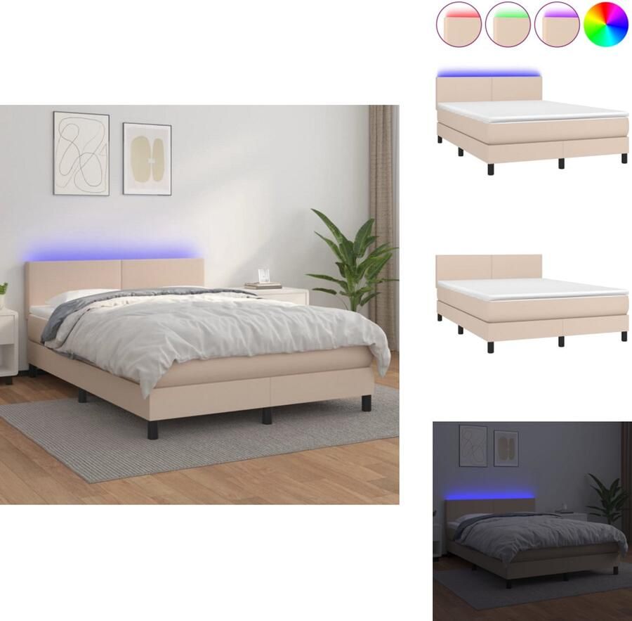VidaXL Boxspring Boxsprings Bed Slaapmeubel Boxspring met matras en LED kunstleer cappuccinokleur 140x200cm
