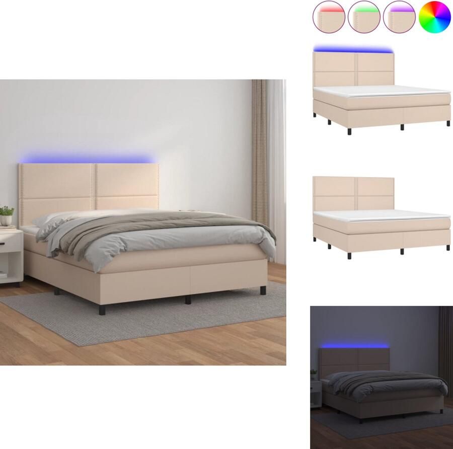VidaXL Boxspring LED Kunstleer Verstelbaar hoofdbord Pocketvering matras Huidvriendelijk topmatras 203x160x118 128 cm Bed