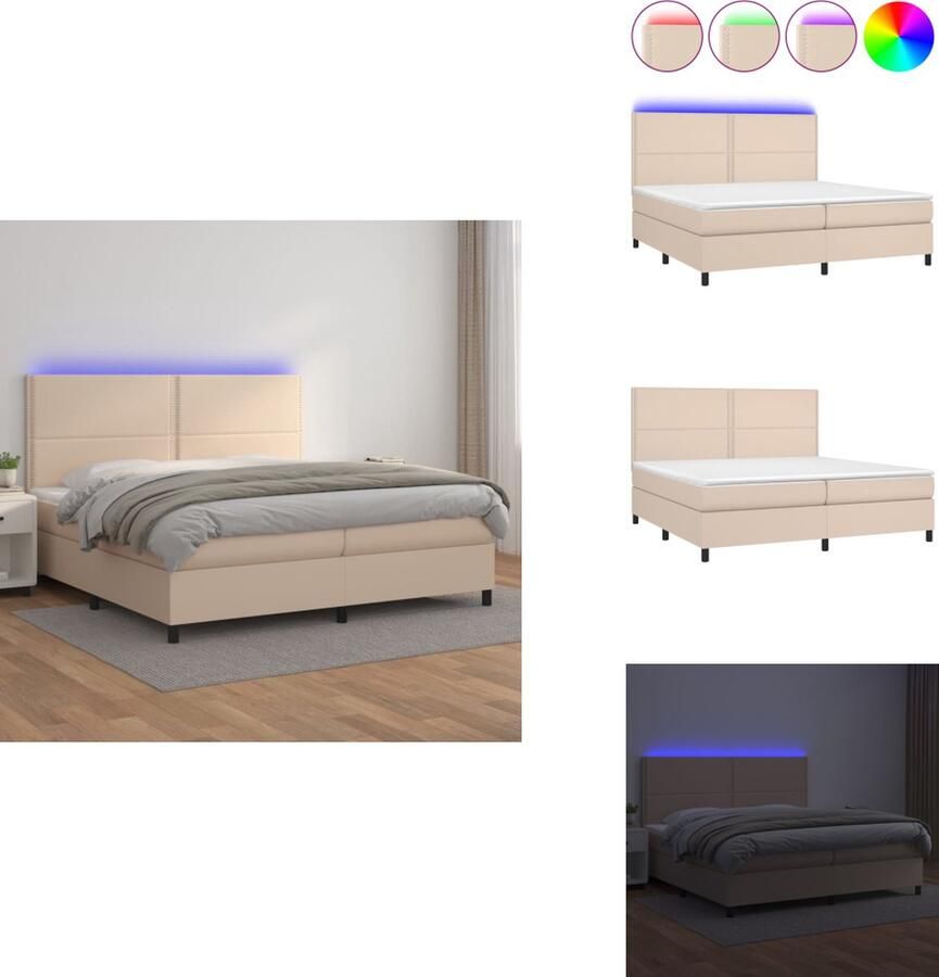 VidaXL Boxspring Boxsprings Bed Slaapmeubel Boxspring met matras en LED kunstleer cappuccinokleur 200x200cm - Foto 2