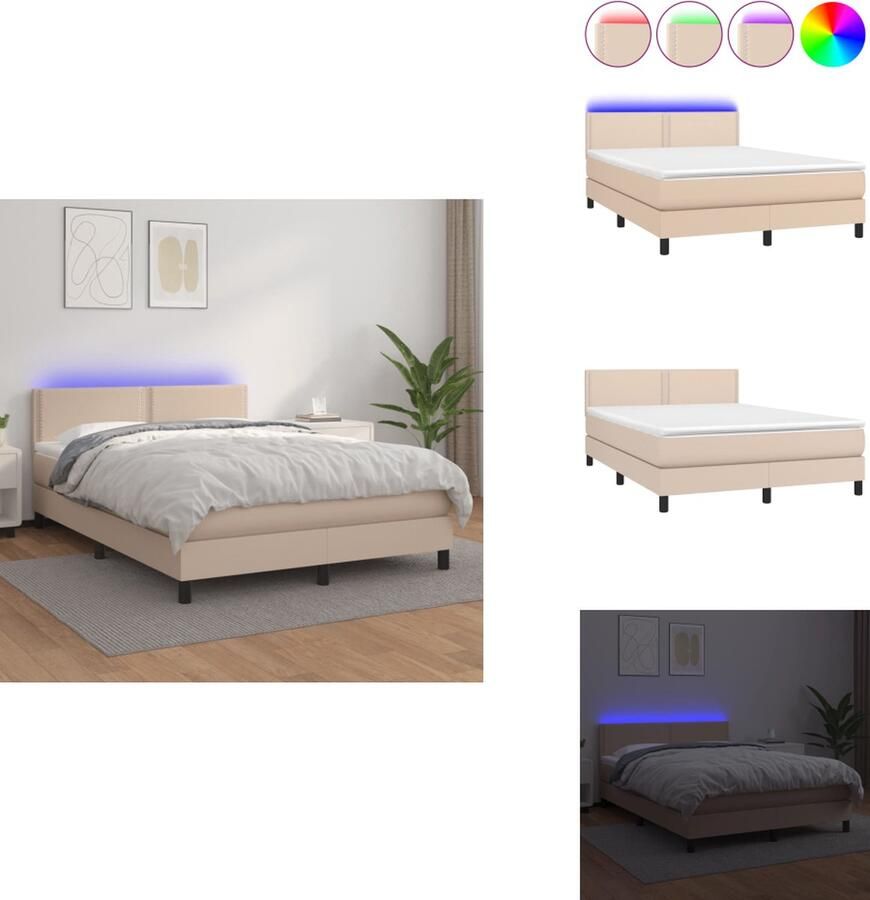 VidaXL Boxspring Boxsprings Bed Slaapmeubel Boxspring met matras en LED kunstleer cappuccinokleur 140x200cm