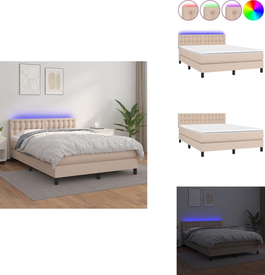 VidaXL Boxspring Boxsprings Bed Slaapmeubel Boxspring met matras en LED kunstleer cappuccinokleur 140x200cm