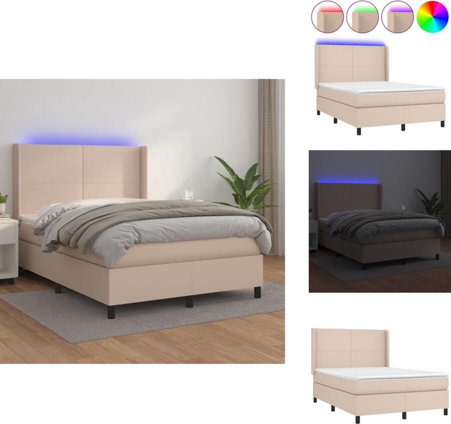 VidaXL Boxspring Boxsprings Bed Slaapmeubel Boxspring met matras en LED kunstleer cappuccinokleur 140x200cm