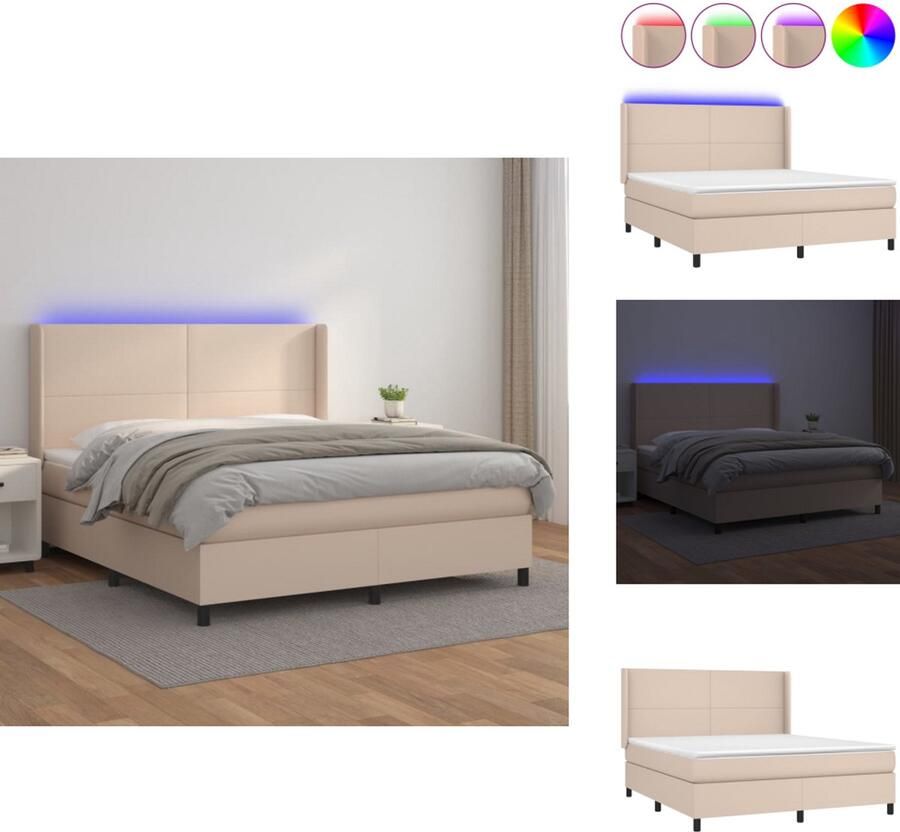 VidaXL Boxspring Boxsprings Bed Slaapmeubel Boxspring met matras en LED kunstleer cappuccinokleur 180x200cm - Foto 3