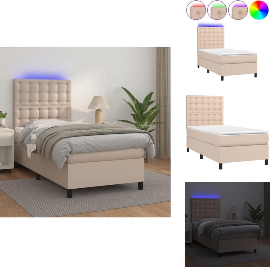 VidaXL Boxspring Boxsprings Bed Slaapmeubel Boxspring met matras en LED kunstleer cappuccinokleur 90x200 cm
