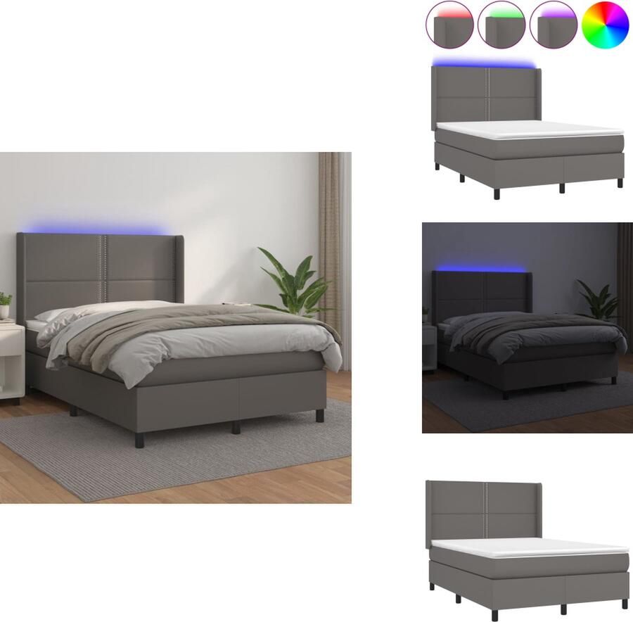 VidaXL Boxspring Boxsprings Bed Slaapmeubel Boxspring met matras en LED kunstleer grijs 140x200 cm - Foto 2