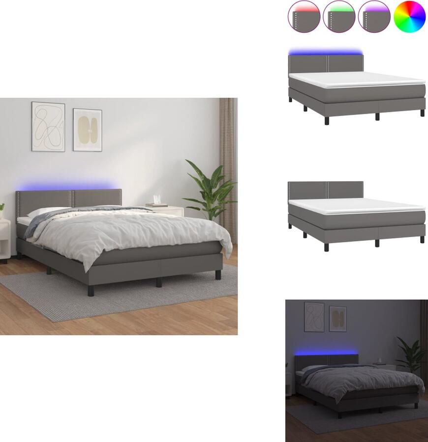 VidaXL Boxspring Boxsprings Bed Slaapmeubel Boxspring met matras en LED kunstleer grijs 140x200 cm - Foto 3