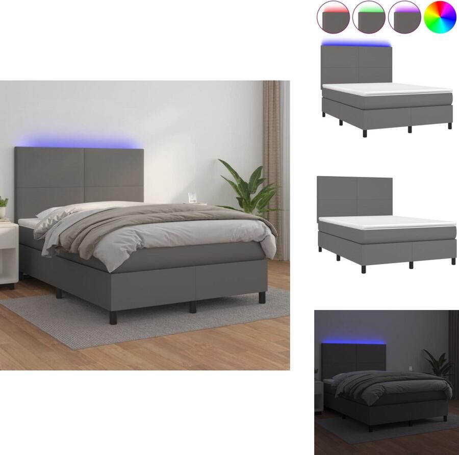 VidaXL Boxspring Boxsprings Bed Slaapmeubel Boxspring met matras en LED kunstleer grijs 140x200 cm