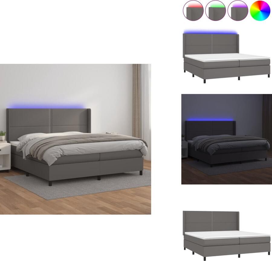 VidaXL Boxspring Bed grijs kunstleer pocketvering matras verstelbaar hoofdbord kleurrijke LED-verlichting huidvriendelijk topmatras Bed - Foto 2