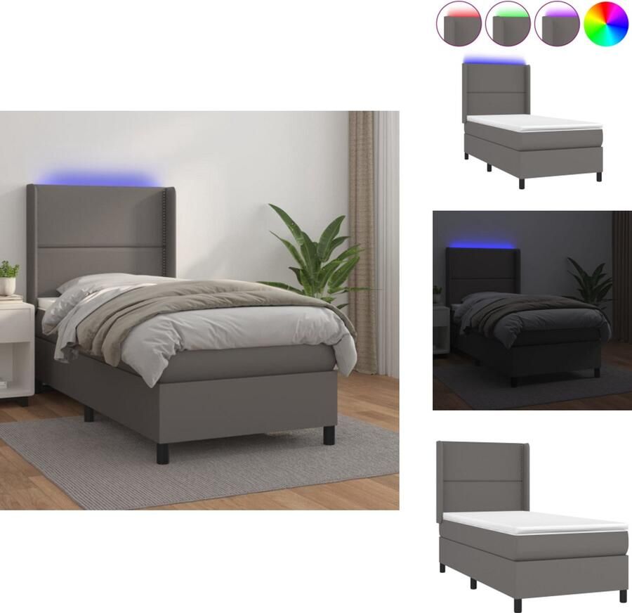 VidaXL Boxspring Boxsprings Bed Slaapmeubel Boxspring met matras en LED kunstleer grijs 90x190 cm