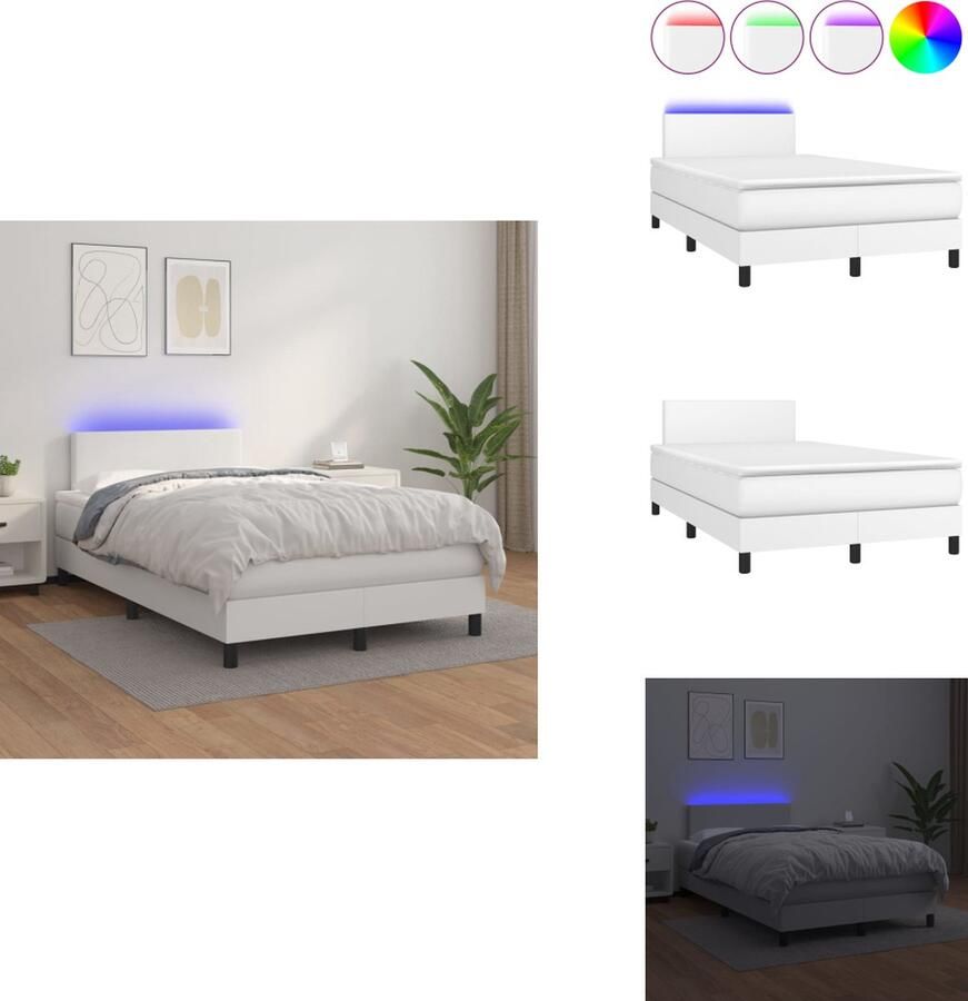 VidaXL Bed Boxspring 120x200 cm LED Kunstleer Verstelbaar hoofdbord Pocketvering matras Huidvriendelijk topmatras Kleurrijk design Bed - Foto 3