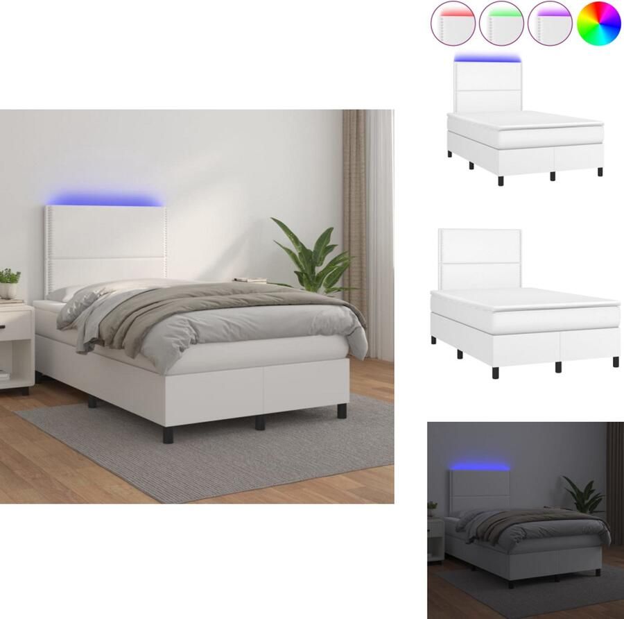 VidaXL Bed Boxspring 120x200 cm LED Kunstleer Verstelbaar hoofdbord Pocketvering matras Huidvriendelijk topmatras Kleurrijk design Bed