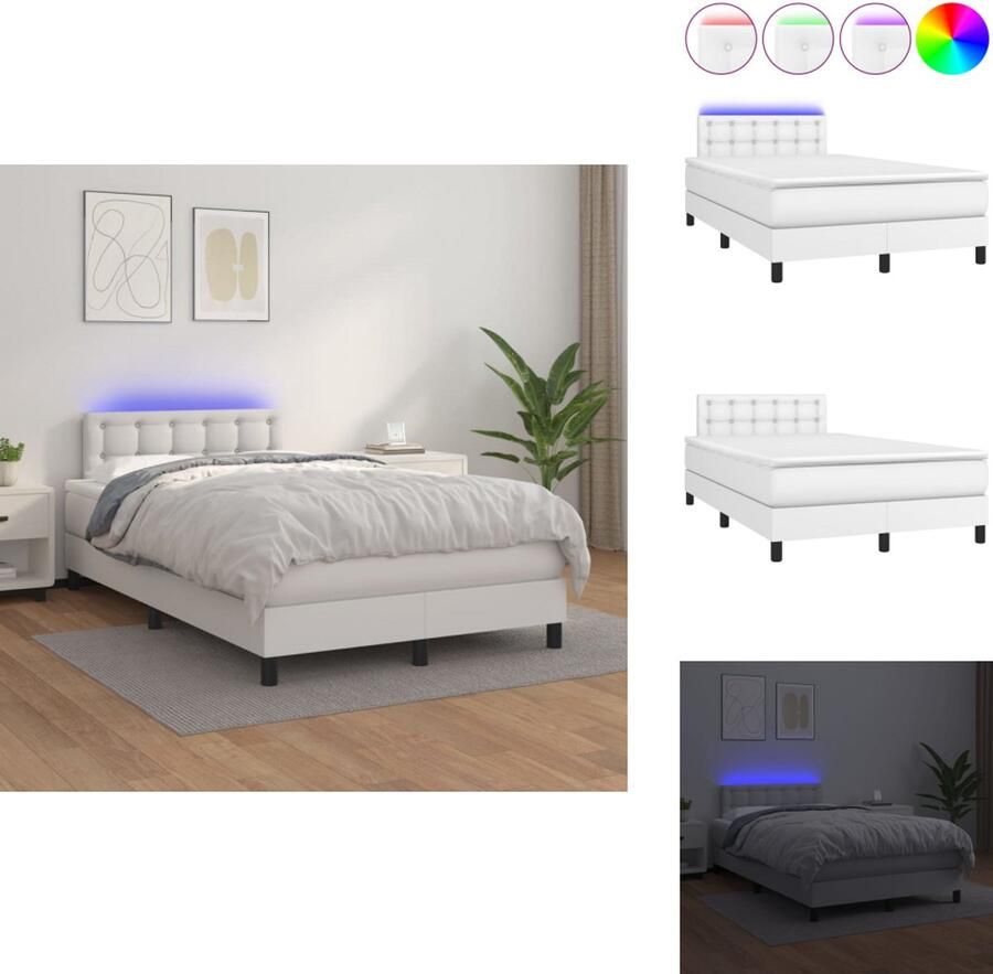 VidaXL Bed Boxspring 120x200 cm LED Kunstleer Verstelbaar hoofdbord Pocketvering matras Huidvriendelijk topmatras Kleurrijk design Bed