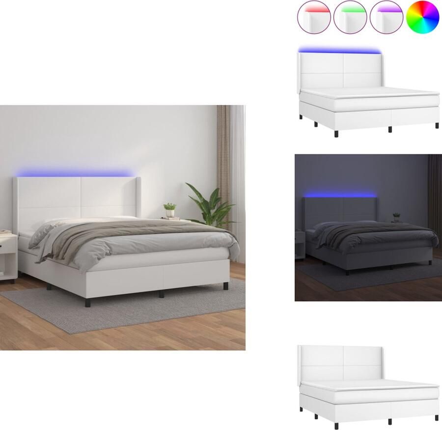 VidaXL Boxspring wit 203 x 180 x 78 88 cm LED Duurzaam kunstleer verstelbaar hoofdbord pocketvering matras huidvriendelijk topmatras incl montagehandleiding USB-aansluiting Bed - Foto 2