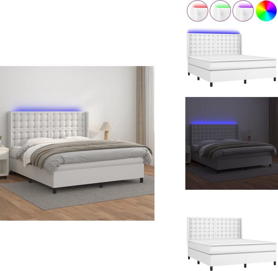 VidaXL Boxspring 160x200 LED Kunstleren bed met verstelbaar hoofdbord en pocketvering matras Bed