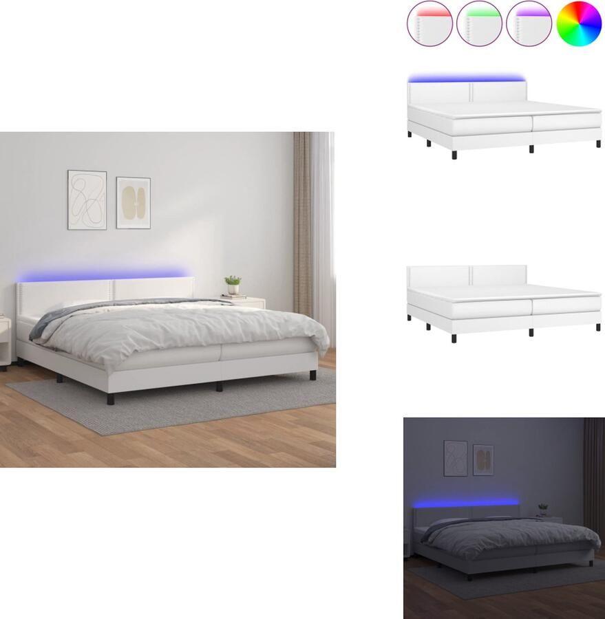 VidaXL Boxspring Bed LED Kunstleer Pocketvering Wit 203x200x78 88 cm Inclusief matras en topmatras Bed