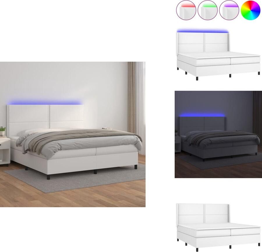 VidaXL Boxspring Bed LED Kunstleer Pocketvering Wit 203x200x78 88 cm Inclusief matras en topmatras Bed - Foto 2