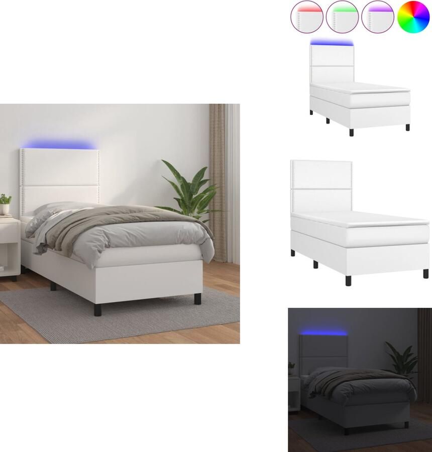 VidaXL Bed Ledstrip Wit 203 x 80 x 118 128 cm Duurzaam kunstleer Verstelbaar hoofdbord Pocketvering matras Huidvriendelijk topmatras Inclusief montagehandleiding Bed