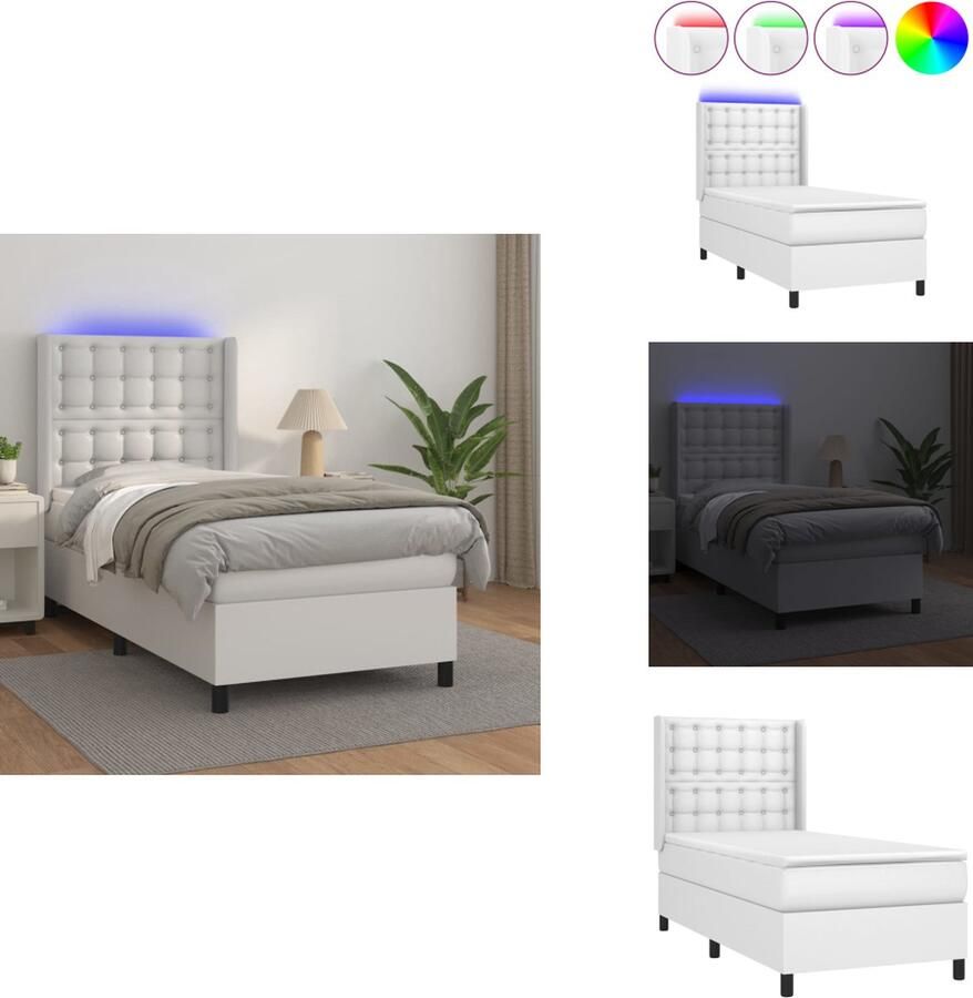 VidaXL Boxspring Boxsprings Bed Slaapmeubel Boxspring met matras en LED kunstleer wit 80x200 cm