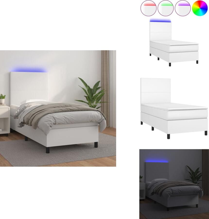 VidaXL Boxspring Boxsprings Bed Slaapmeubel Boxspring met matras en LED kunstleer wit 90x190 cm