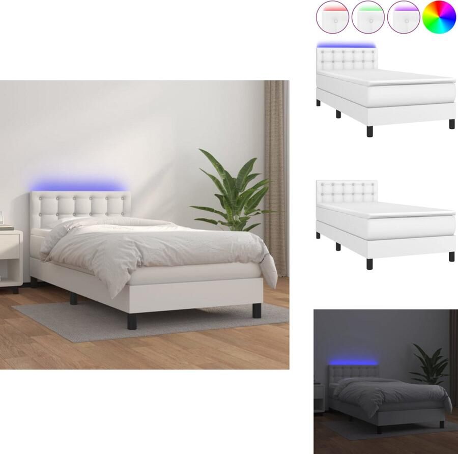 Vida XL Boxspring met matras en LED kunstleer wit 90x200 cm SKU: V3134142