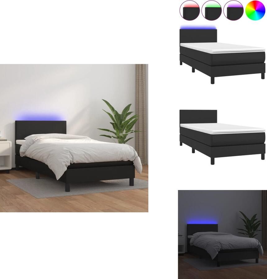 VidaXL Boxspring Zwart LED 203x103x118 128cm Hoogwaardig kunstleer Verstelbaar hoofdbord Kleurrijke LED-verlichting Pocketvering matras Huidvriendelijk topmatras USB-aansluiting Bed - Foto 2