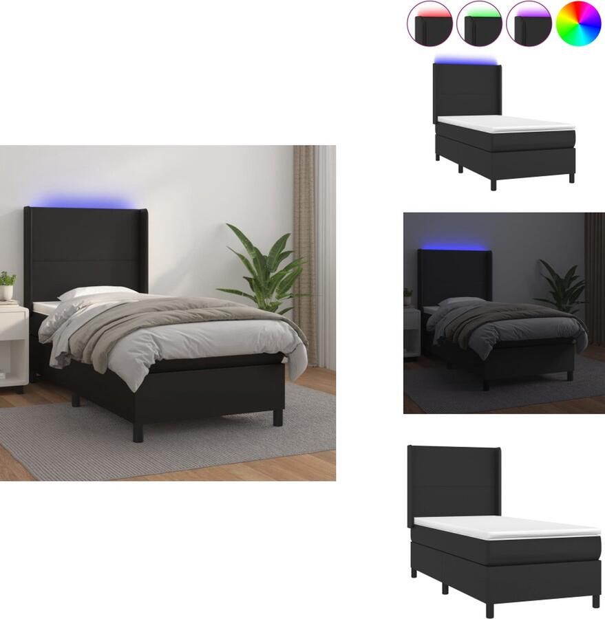 VidaXL Boxspring Boxsprings Bed Slaapmeubel Boxspring met matras en LED kunstleer zwart 90x190 cm