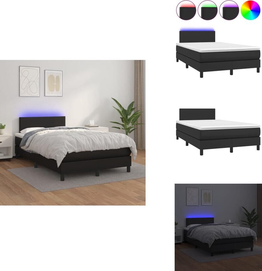 VidaXL Boxspring LED Kunstleer Verstelbaar hoofdbord Pocketvering matras Huidvriendelijk topmatras 203x120 cm Bed
